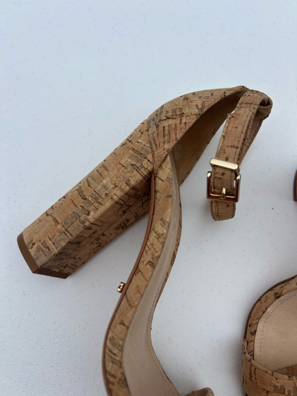 SCHUTZ Cork Ankle-Strap Block Heels in Natural Cork - Picture 2 of 10